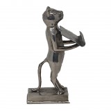 TRAY STATUE CAT CARDBRASS SILVER COLORED - STATUES